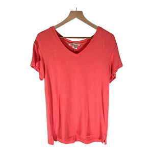 Workshop Republic Clothing Womens T-Shirt S Small Coral‎ V Neck Casual Comfy